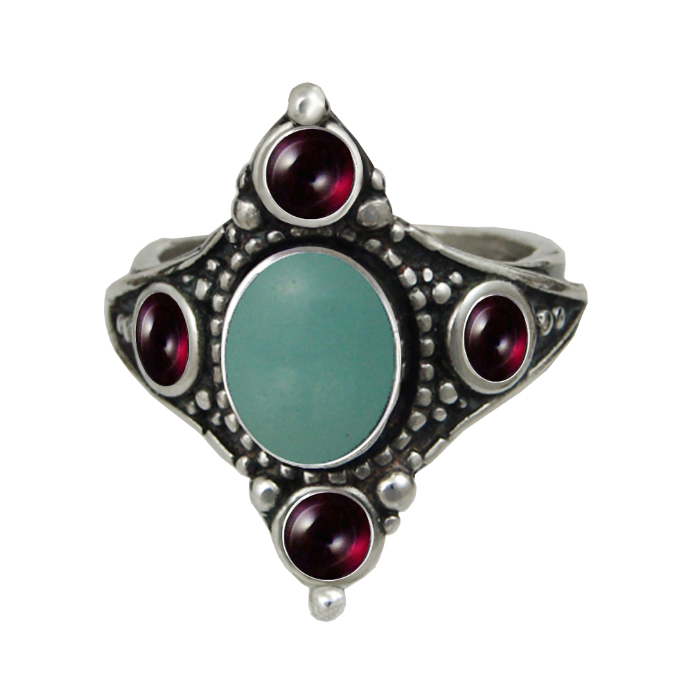 Sterling Silver Renaissance Queen's Ring With Aventurine And Garnet Size 9